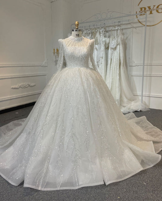 BYG24-26 HEAVY BEADING LACE BACK STRAP BALL GOWN WEDDING DRESS - Plus Size Clothing