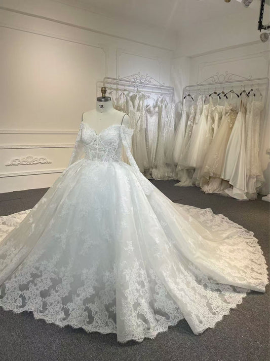 Plus Size Long Sleeve Ball Gown Wedding Dress