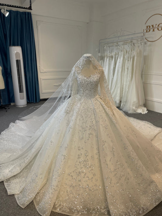 Plus Size Ball Gown Wedding Dress with Long Sleeves
