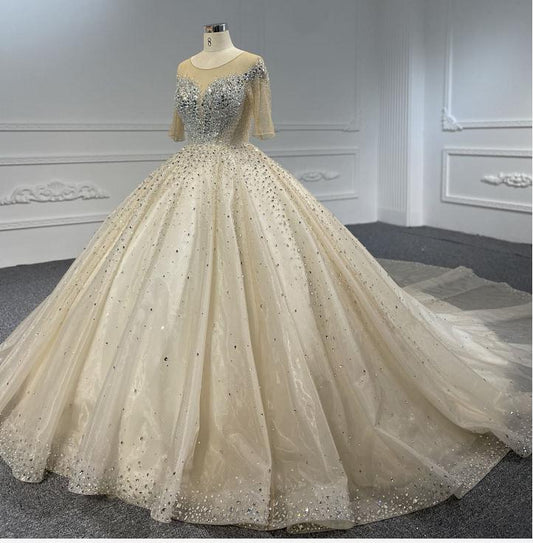 BYG24-33 HEAVY THREE D DIAMOND SHINY BALL GOWN WEDDING DRESS - Plus Size Clothing
