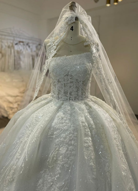 BYG24-34 LUXURIOUS SLEEVELESS FLOWER LACE WEDDING DRESS - Plus Size Clothing