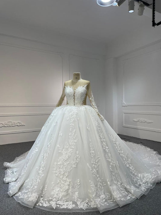 Plus Size Luxury Short Sleeve Beaded Ball Gown