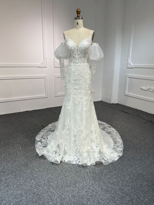 Plus Size Deep V Neckline Mermaid Wedding Dress