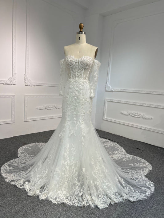 Plus Size Lace Mermaid Wedding Dress Long Sleeve