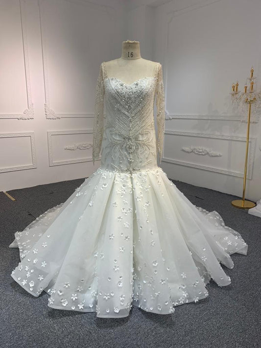 Plus Size Long Sleeve Mermaid Wedding Dress