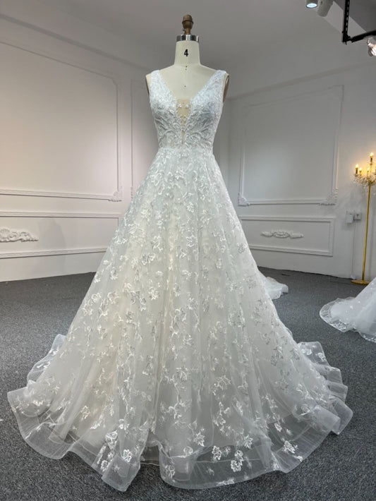 Plus Size A-Line Wedding Dress with Lace Up Back