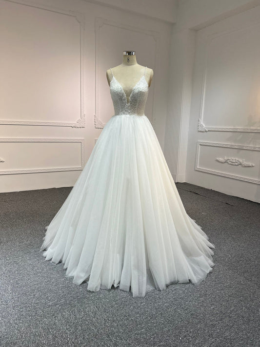 Plus Size A-Line Deep V Wedding Dress