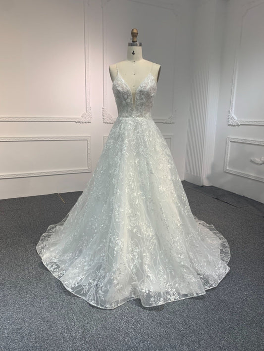 Plus Size Deep V A-Line Wedding Dress