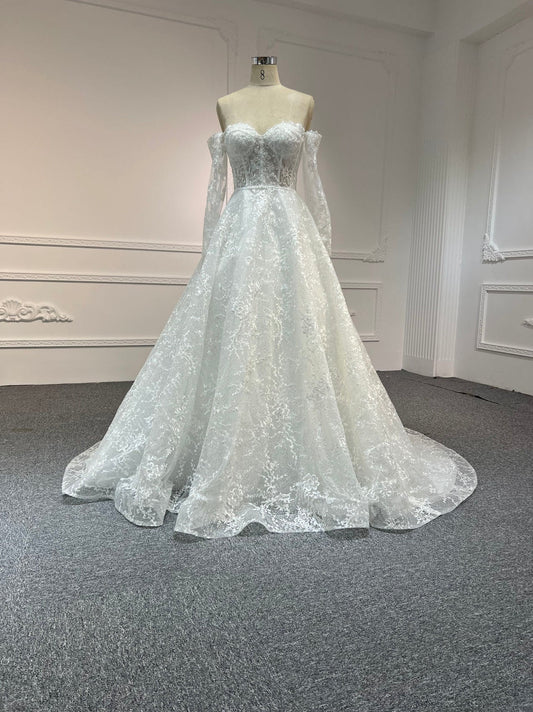 Plus Size Lace Beaded A-Line Wedding Dress