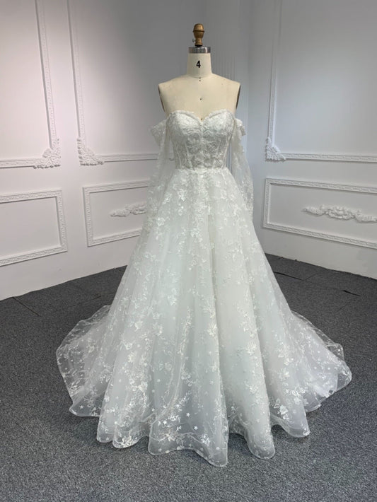 Plus Size A-Line Lace Wedding Dress Long Sleeve - Plus Size Clothing