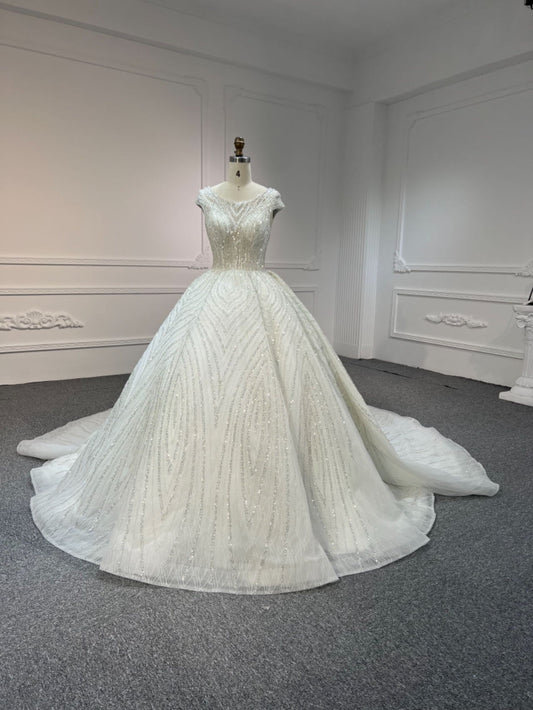 Plus Size A-Line Beaded Ball Gown Wedding Dress