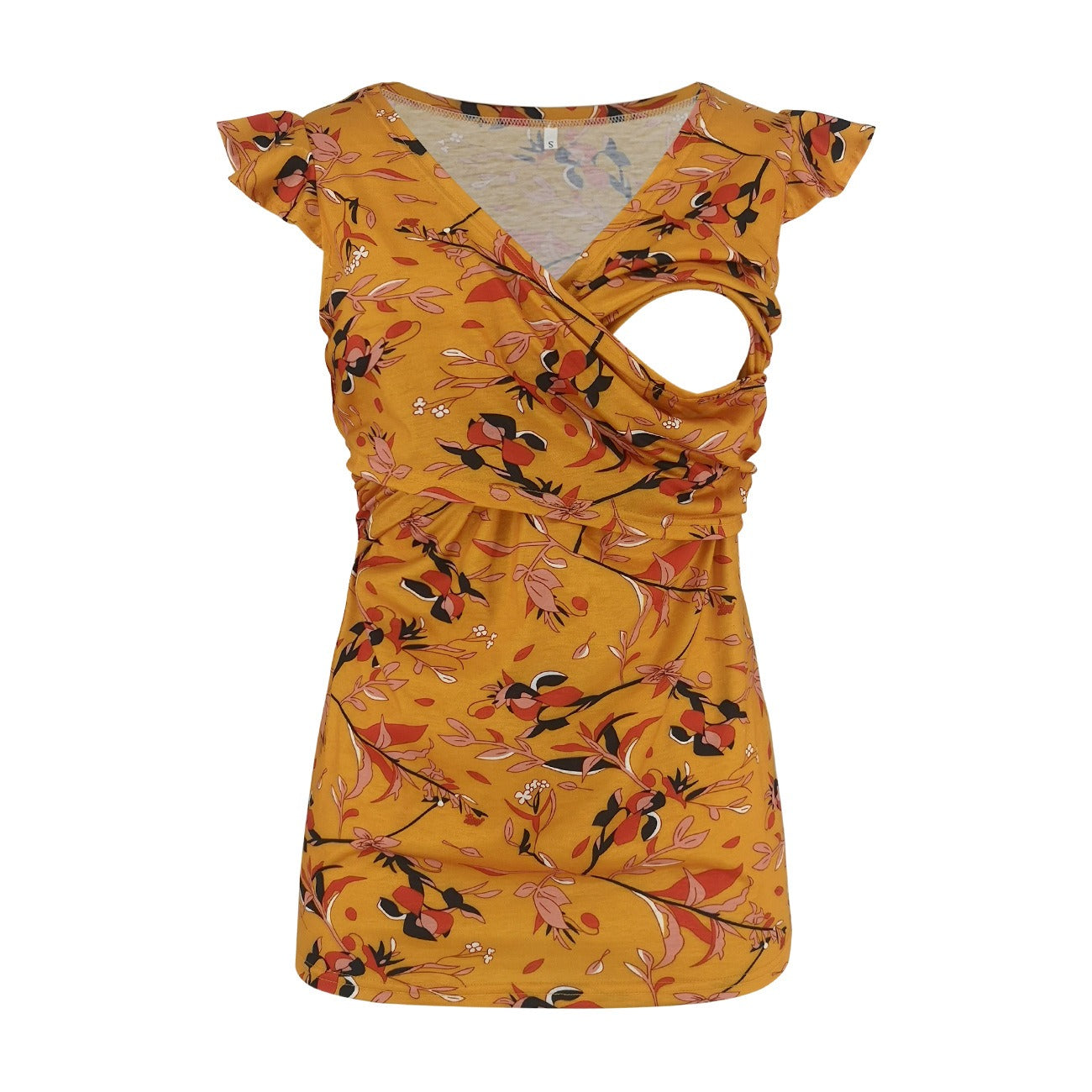 Plus Size Maternity Deep V-Neck Printed Breastfeeding Top