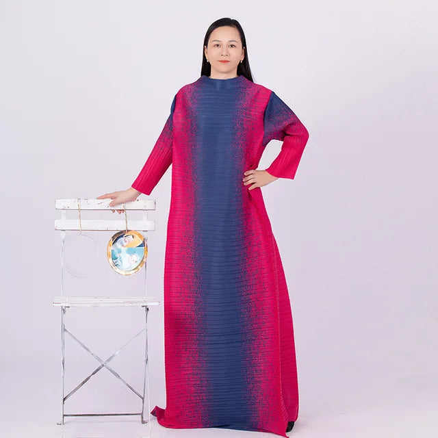 Plus Size Multicolor Geometric Print Long Sleeve Dress