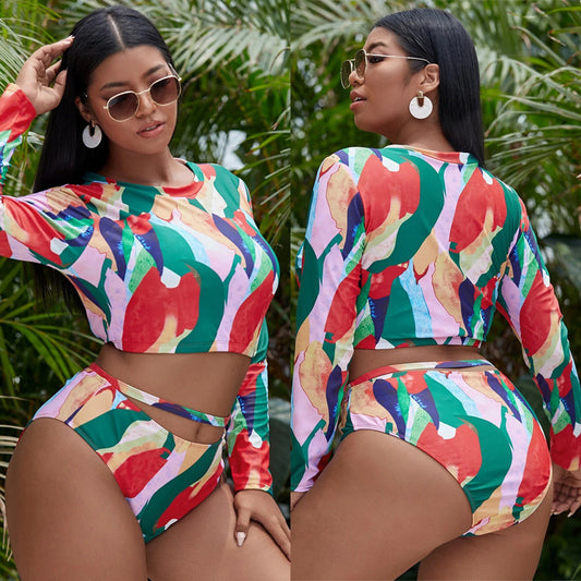 Plus Size Color-block Sleeveless Swimwear