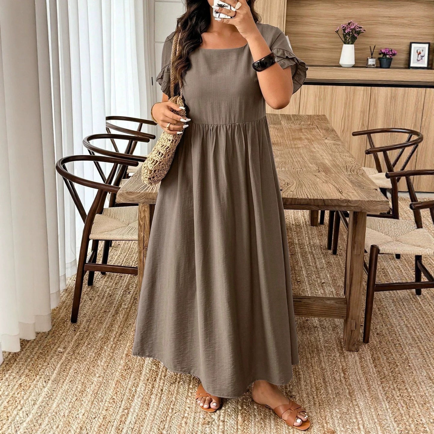 Plus Size Casual Long Dress 3/4 Sleeve