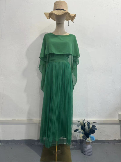 Plus Size Maxi Dress with Puff Skirt and Three-Quarter Sleeves - Plus Size Clothing
