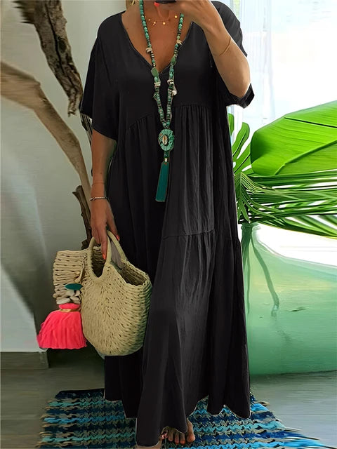Plus Size Casual Loose V-Neck Long Dress