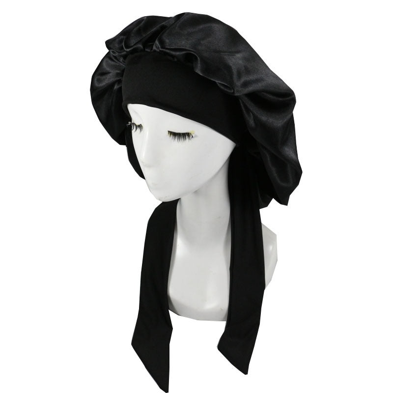 Laced Sleeping Cap Simulation Silk Home Hat Moon Cap Long Hair Care Silk Sleeping Cap Maternity Cap - Plus Size Clothing
