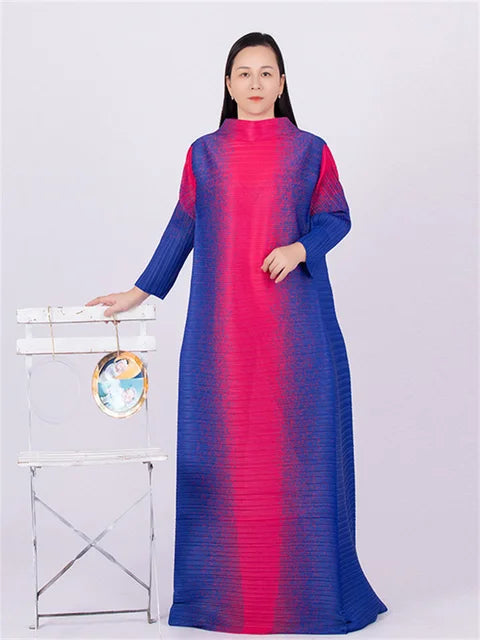 Plus Size Multicolor Geometric Print Long Sleeve Dress