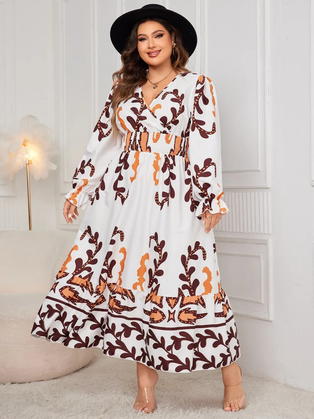 Plus Size Surplice Flounce Dress