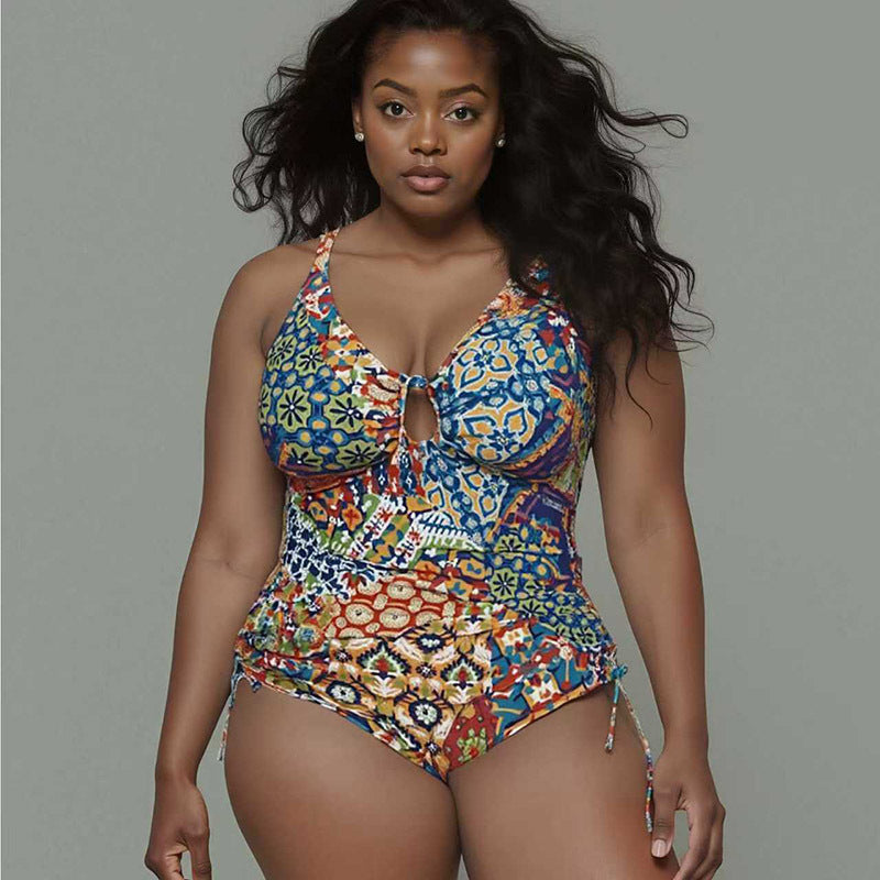 Plus Size Printed Tummy Control One-Piece