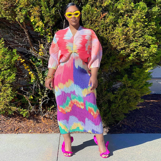 Plus Size African Print Pencil Dress V-Neck