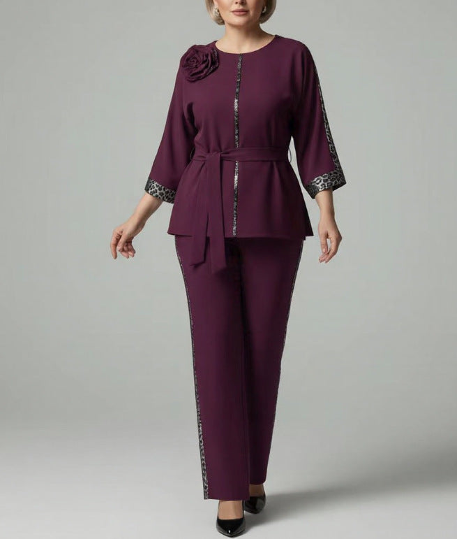 Plus Size Elegant Patchwork Casual Pant Set