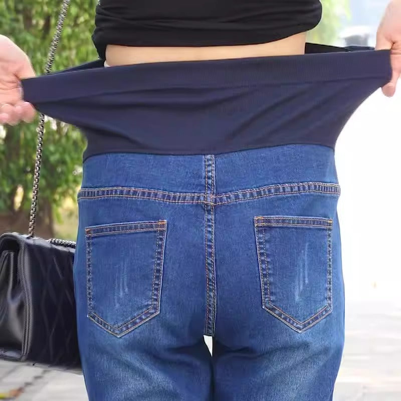 Plus Size Maternity Denim Pants Elastic Slim Fit
