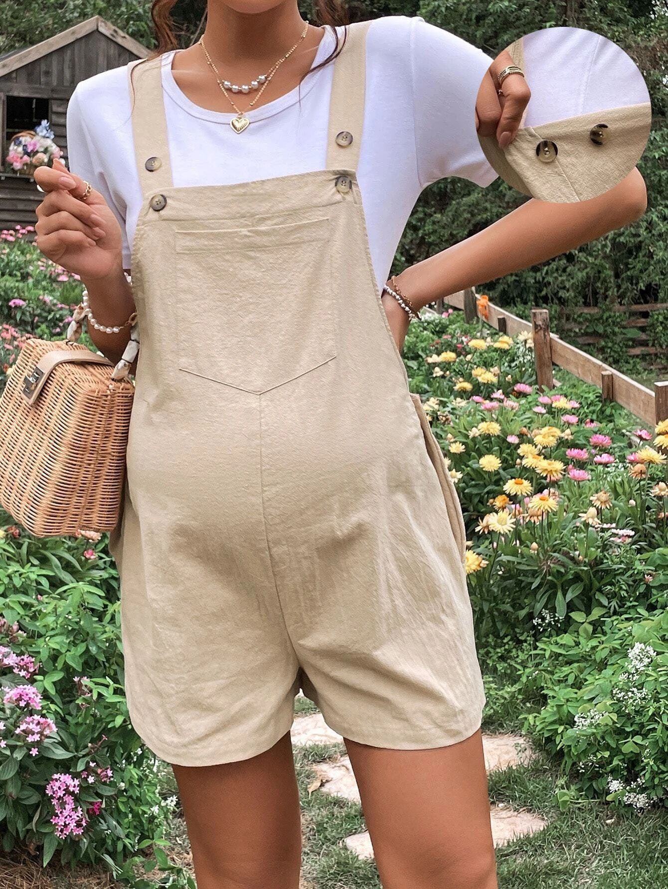 casual breathable maternity shorts adjustable waistband with suspenders five-quarter length - Plus Size Clothing