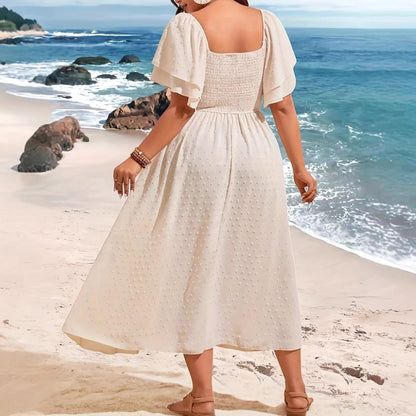 Plus Size Elegant V-Neck Long Sleeve Waist-Cinching Dress