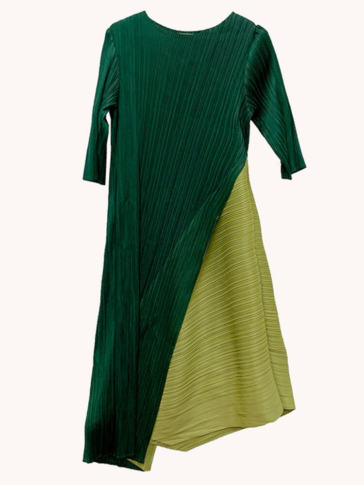 Plus Size Pleated Colorblock Summer Dress