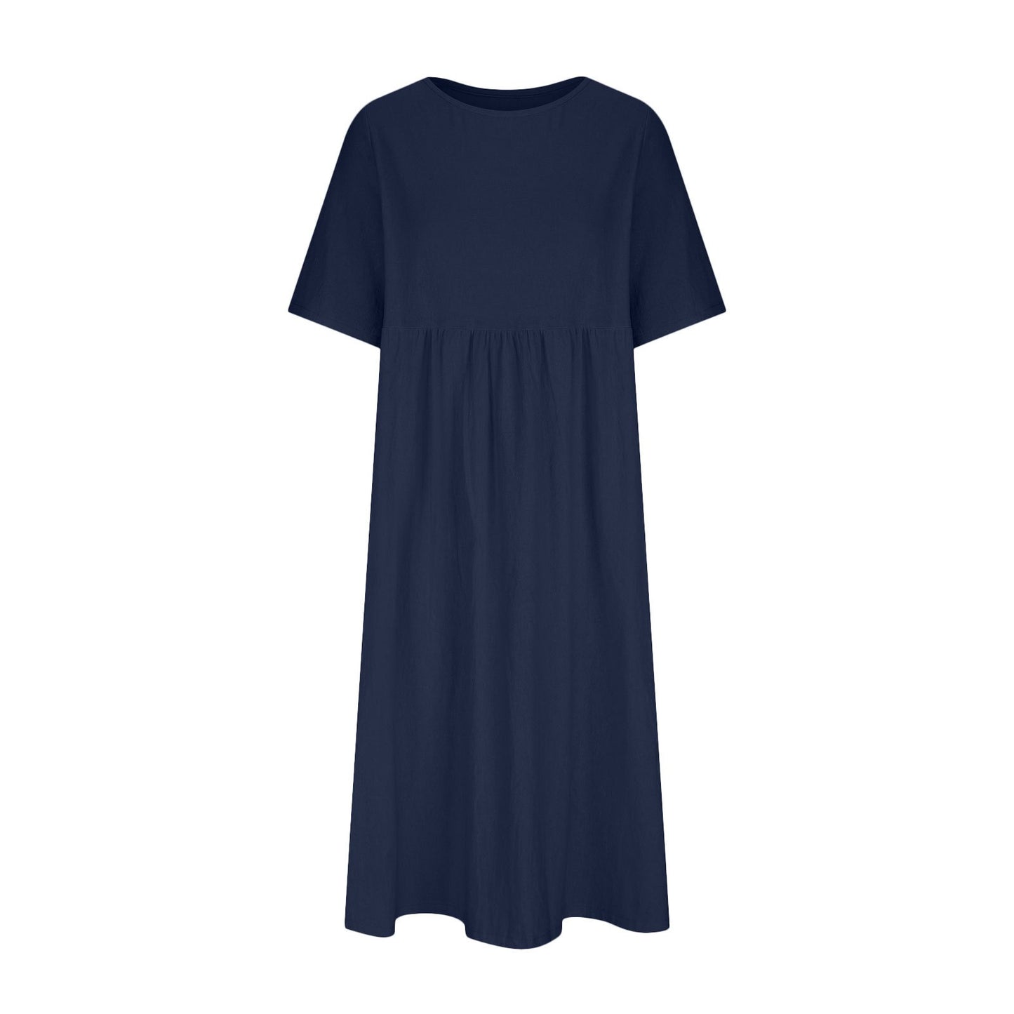Plus Size Cotton Linen Round Neck Midi Dress