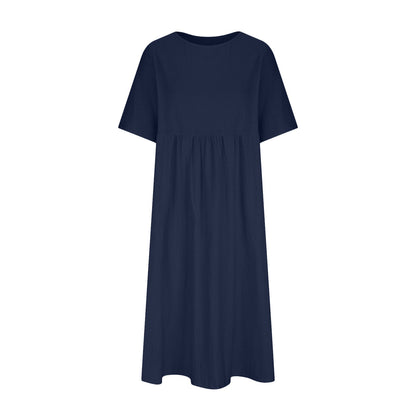 Plus Size Cotton Linen Round Neck Midi Dress