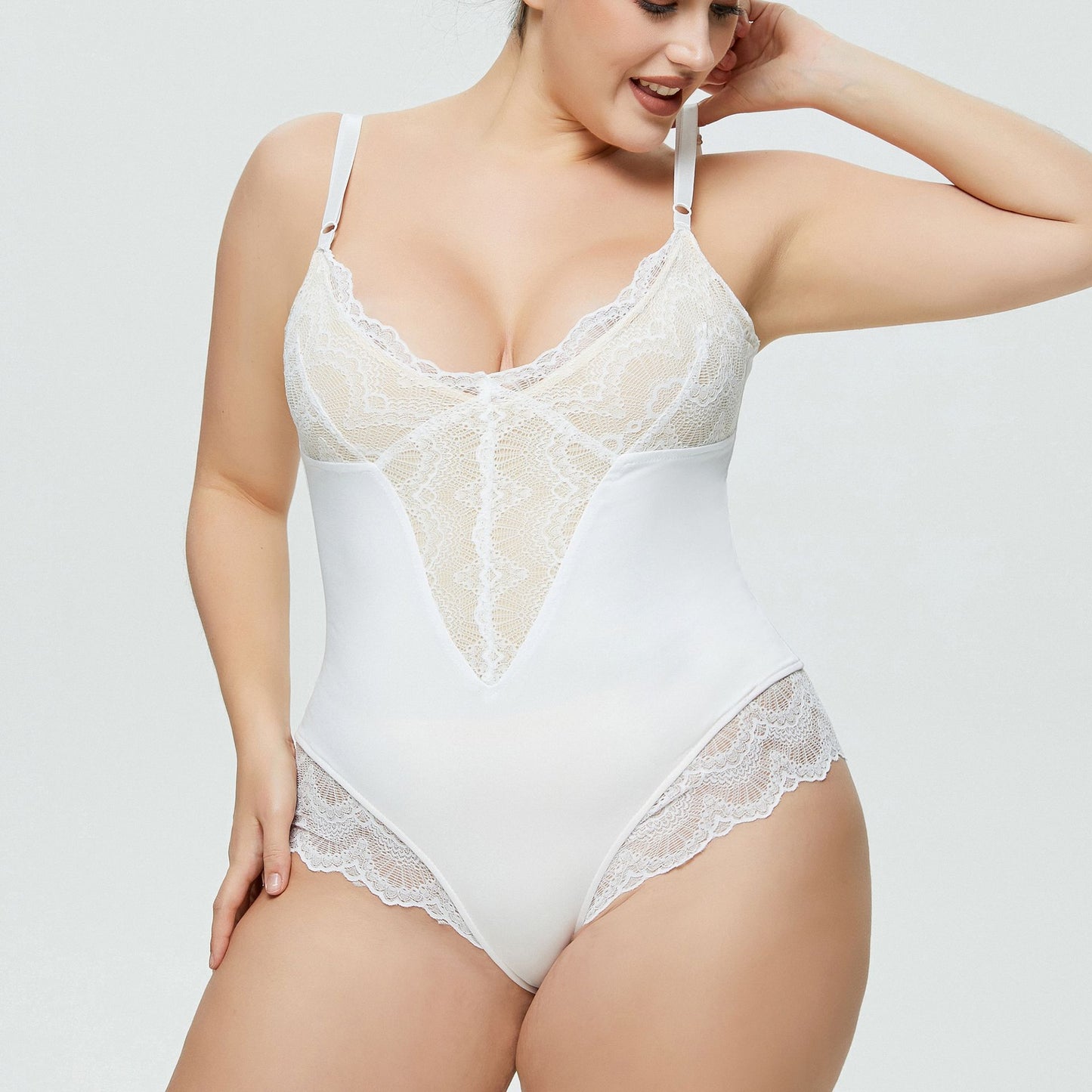 Plus Size Lace Strap Bodysuit Jumpsuit