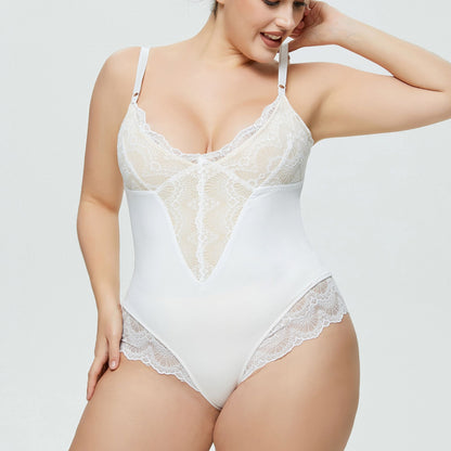 Plus Size Lace Strap Bodysuit Jumpsuit — front view