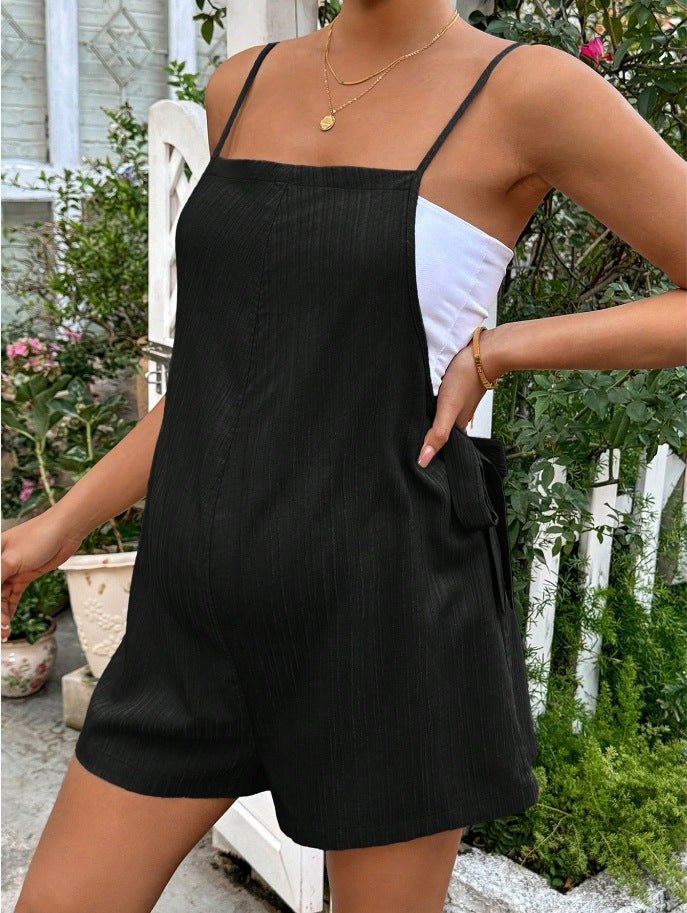 Lightweight Loose Fit Maternity Five-Point Shorts with Adjustable Waistband and Shoulder Straps - Plus Size Clothing