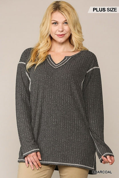 plus-size-two-tone-ribbed-tunic