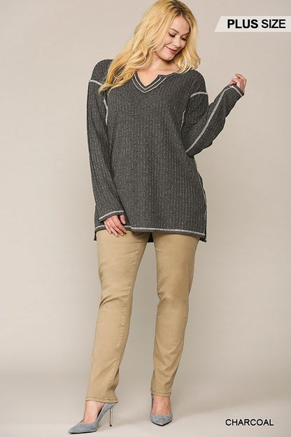 plus-size-two-tone-ribbed-tunic