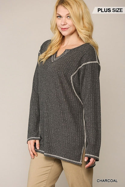 plus-size-two-tone-ribbed-tunic