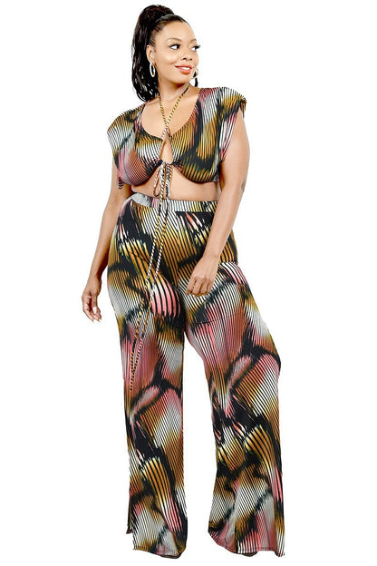 Plus Size Knitted Color Block Two Piece Set - Plus Size XL-4XL - View 1