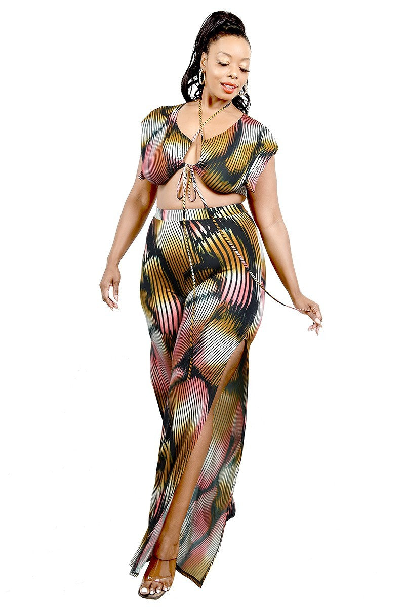 Plus Size Knitted Color Block Two Piece Set - Plus Size XL-4XL - View 2