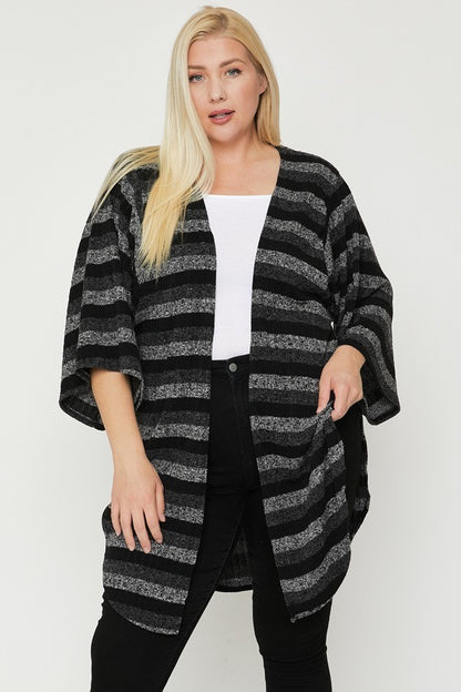 Plus Size Multi-color Striped Cardigan - Plus Size XL-4XL - View 1