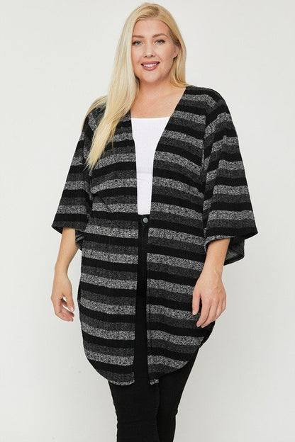 Plus Size Multi-color Striped Cardigan - Plus Size XL-4XL - View 3