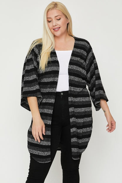 Plus Size Multi-color Striped Cardigan - Plus Size XL-4XL - View 4