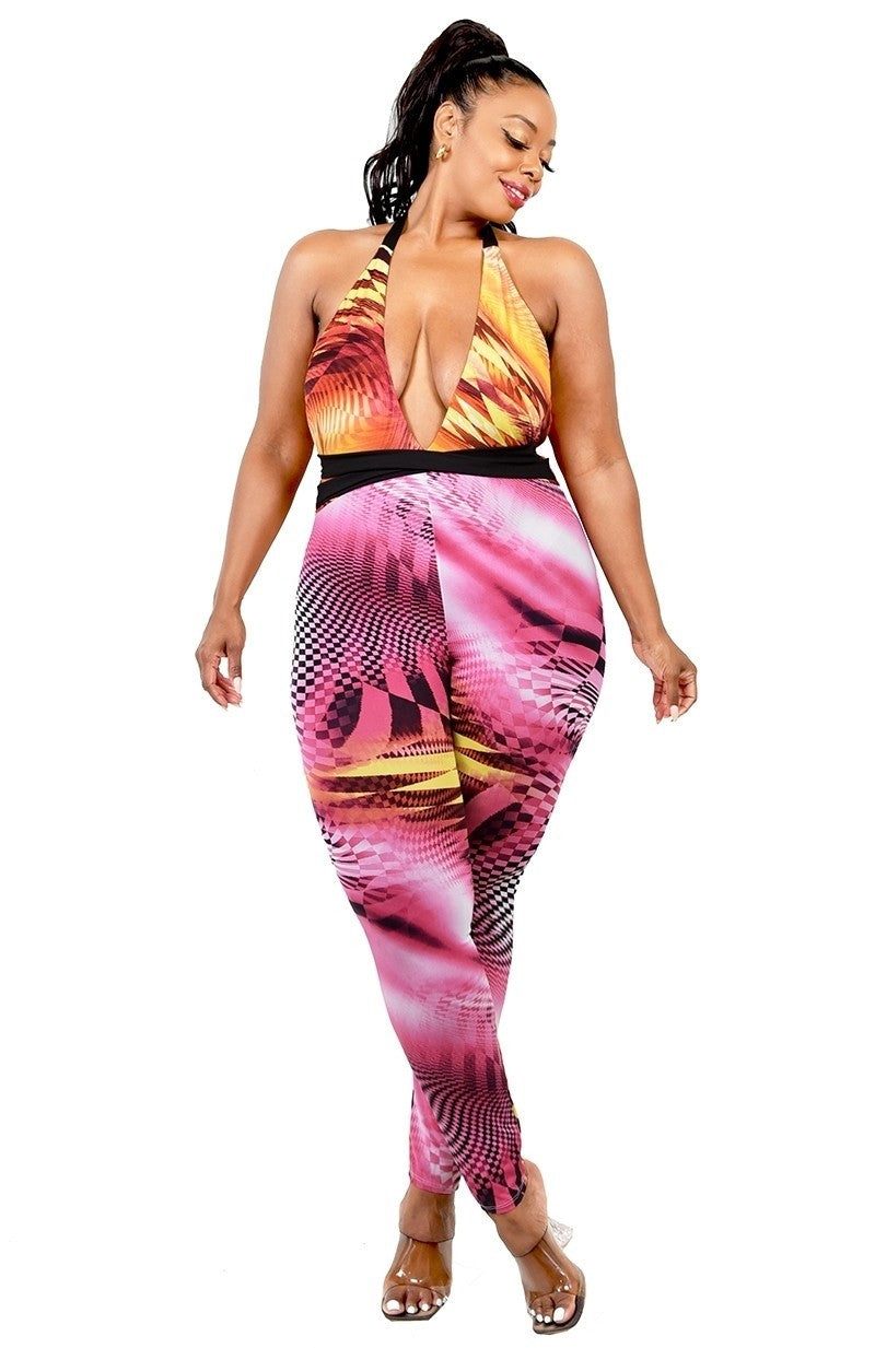 Plus Size Criss Cross Mock Neck Jumpsuit - Plus Size XL-4XL