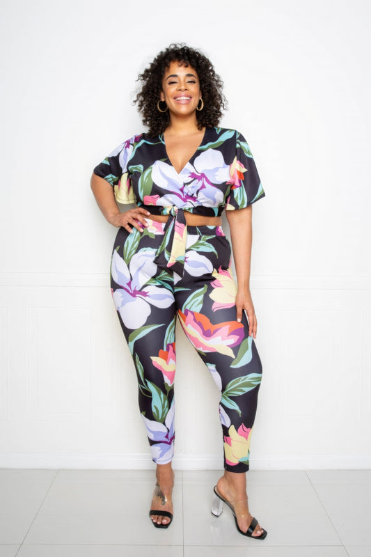 Plus Size Floral Jogger & Top Set - Plus Size XL-4XL - View 1
