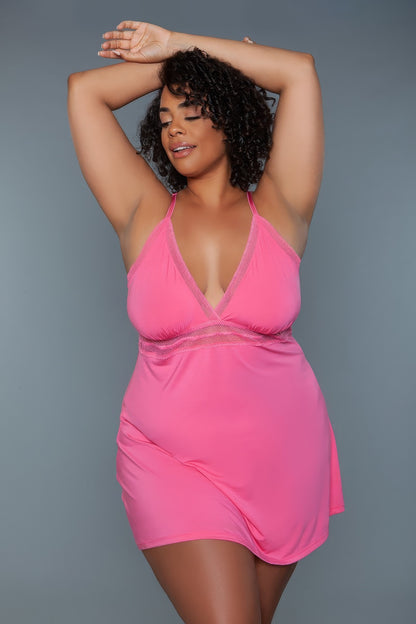 Plus Size Mini Babydoll Wire Free Lingerie — back view