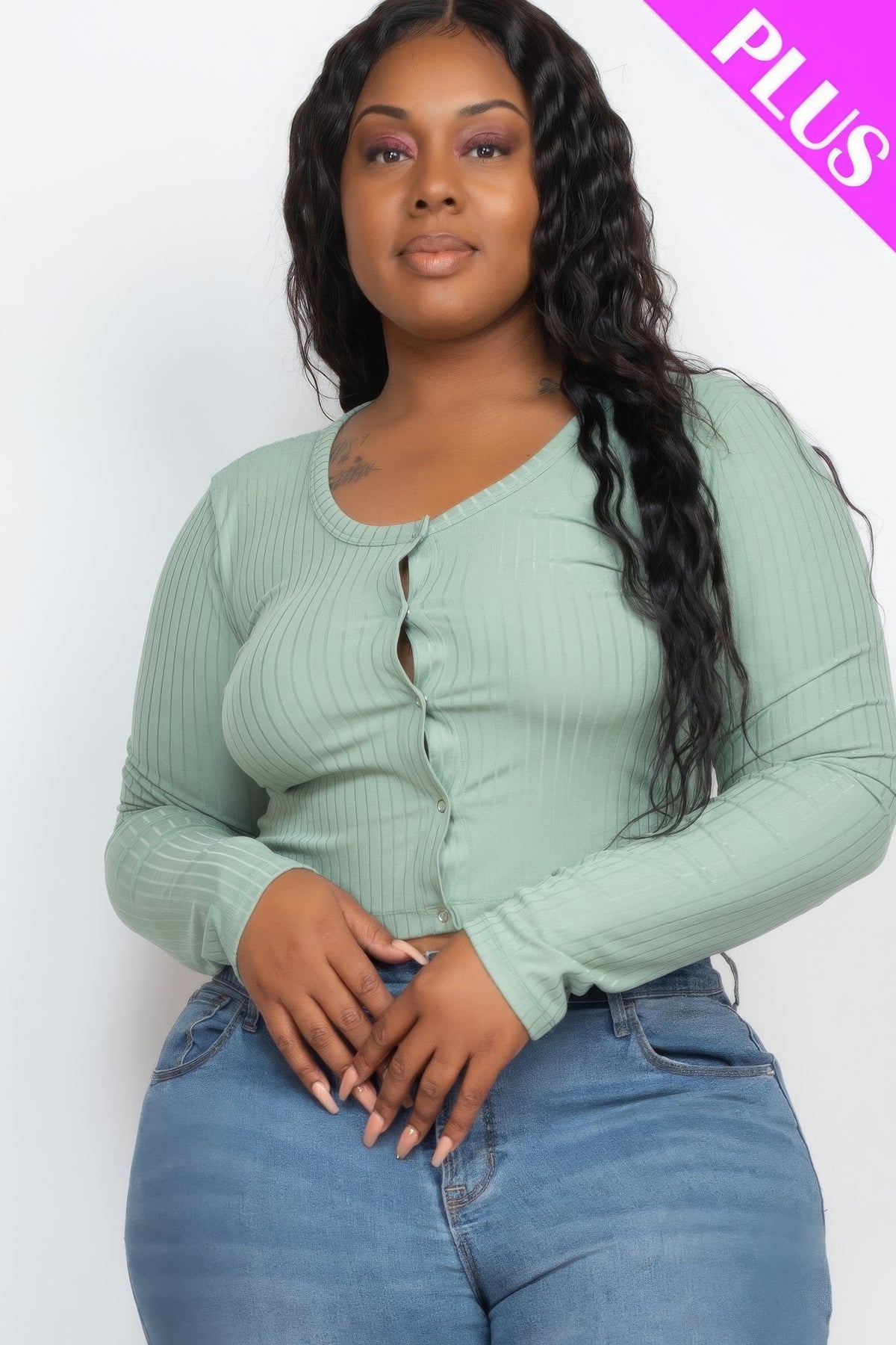 Plus Size Ribbed Knit Cropped Top - Plus Size XL-4XL - View 1