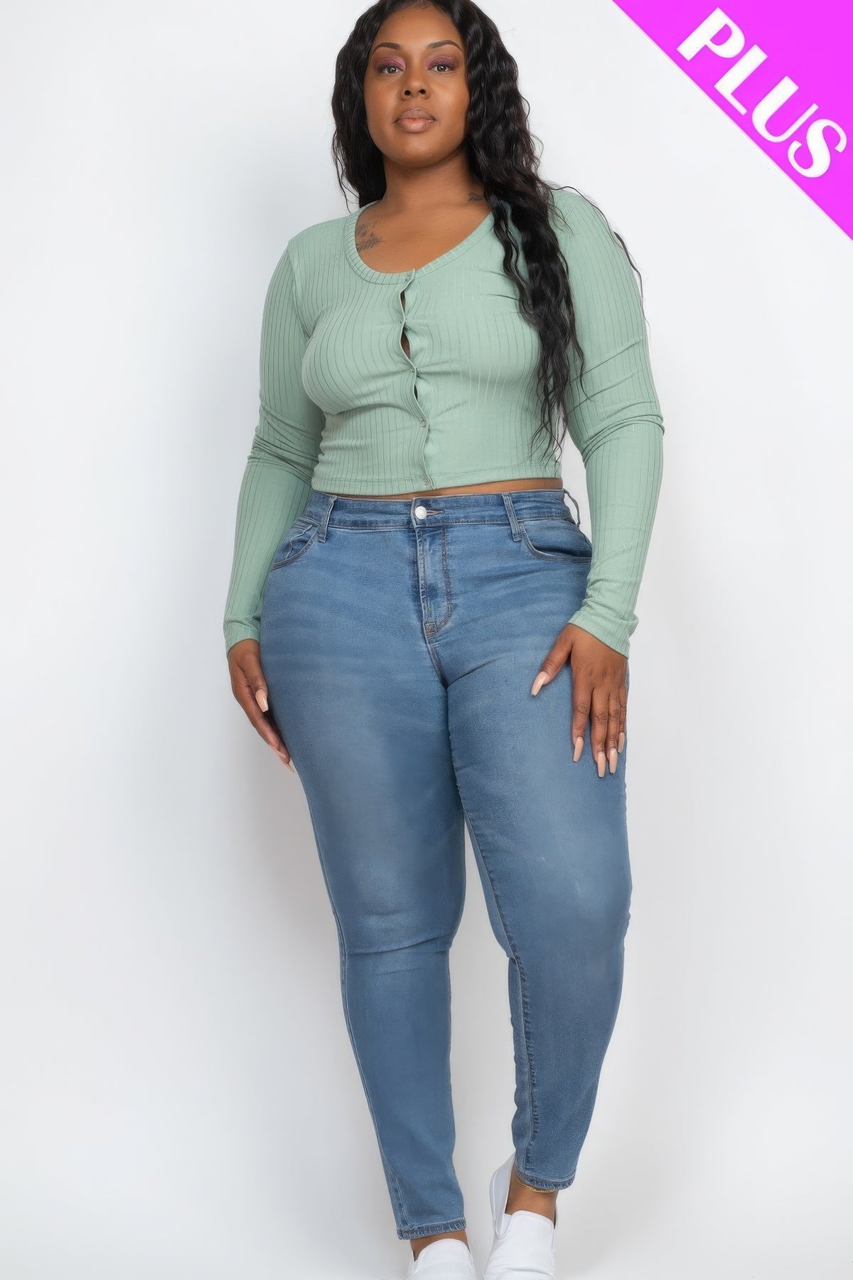 Plus Size Ribbed Knit Cropped Top - Plus Size XL-4XL - View 2