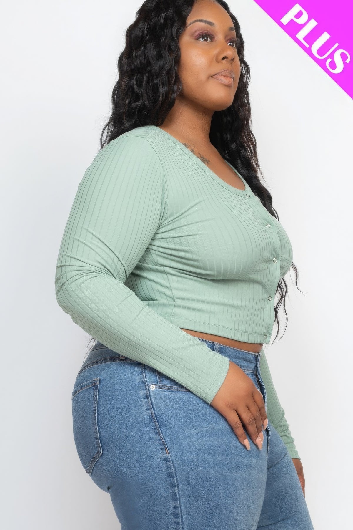 Plus Size Ribbed Knit Cropped Top - Plus Size XL-4XL - View 3